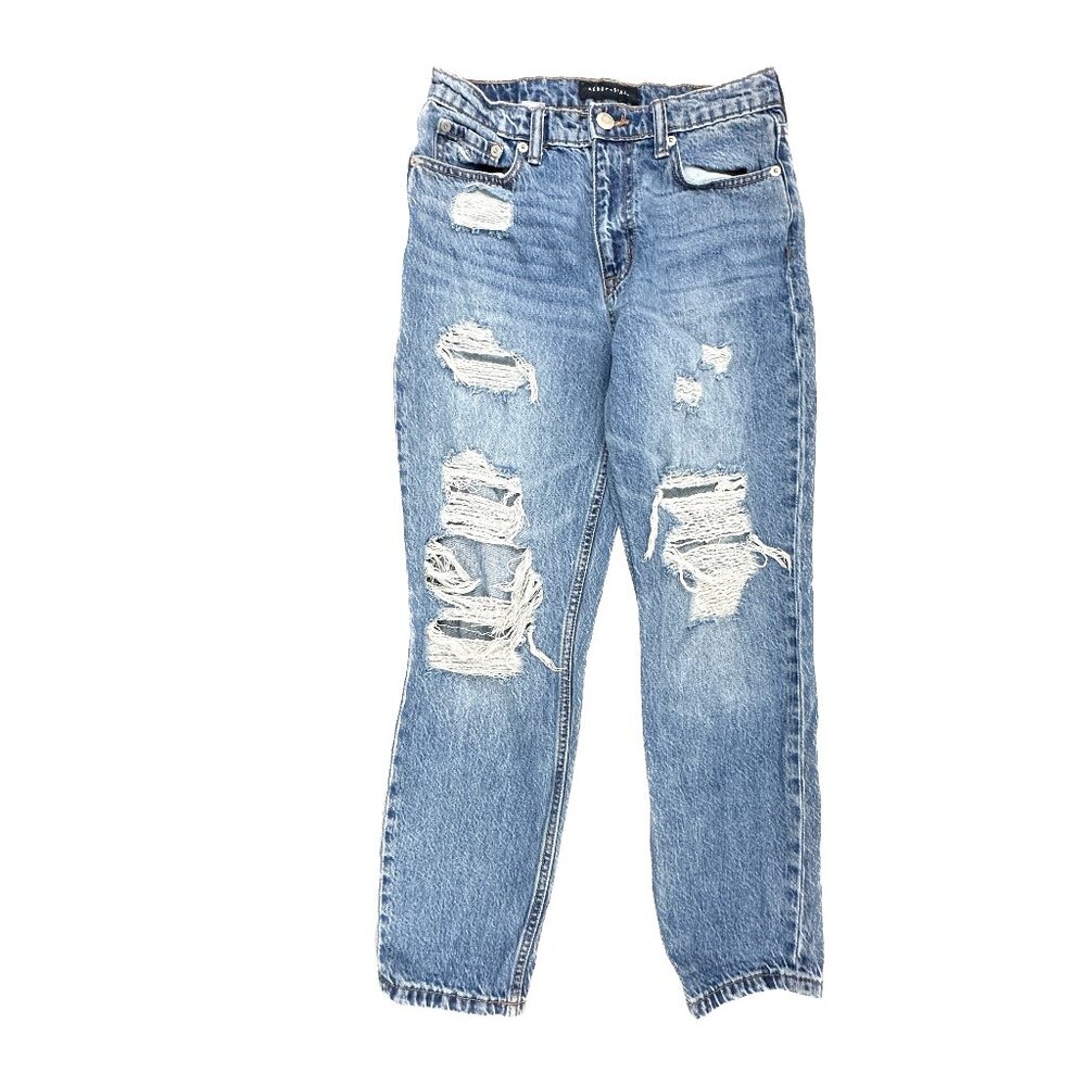 Aeropostale Button Fly Mom Distressed Women's size 4 Medium Blue Denim Jeans
